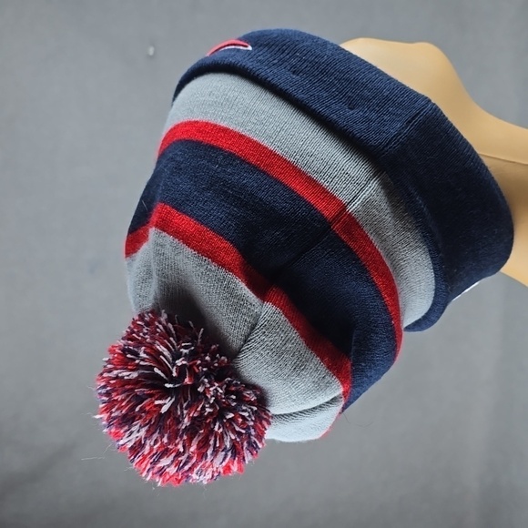 Patriots Football Pom Pom Winter Hat Red White Blue Stripe..men's hat - Picture 5 of 7